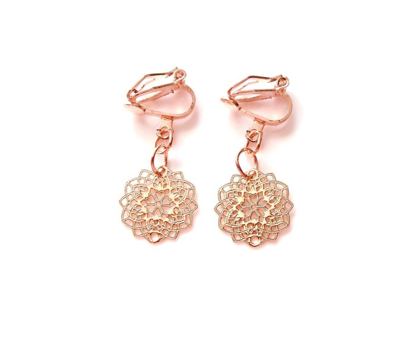 Roségold Ohrclips Mit Blume Des Lebens-Anhängern Ohrschmuck Mädchen Und Frauen Schmuck Minimalistisch von MsSchmuck