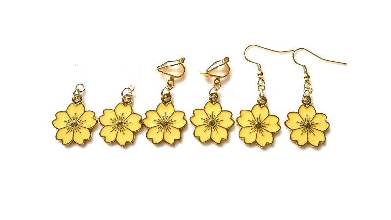 Verschiedene Ohrclips/ Ohrhänger Mit Wunderschöner Sakura Blüte in Gelb Ohrschmuck Für Frauen Und Mädchen Geschenkidee Geburtstag von MsSchmuck