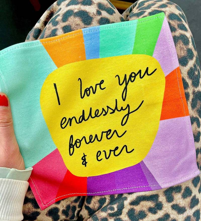 Ich Liebe Dich Endlos Und Für Immer Handgefertigtes Illustriertes Taschentuch Aus Bio-Baumwolle - Gute Besserung, Sympathie Kummer Verlust von MsSpanner