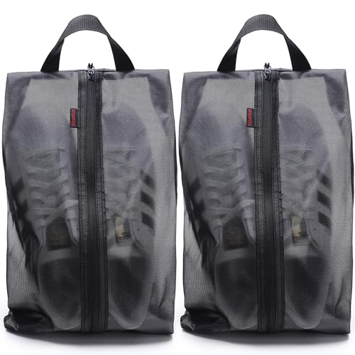 Msentuo Schuhbeutel für Reisen, Damen und Herren, wasserdichte Schuhtasche mit Reißverschluss und Griff, staubdichte Schuhaufbewahrungstasche, Plusschwarz, 2 Stück von Msentuo