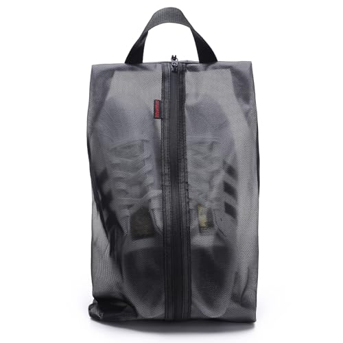 Msentuo Schuhbeutel für Reisen, Damen und Herren, wasserdichte Schuhtasche mit Reißverschluss und Griff, staubdichte Schuhaufbewahrungstasche, Schwarz, 1 Packung von Msentuo