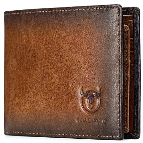 Geldbörse Herren Slim Wallet RFID Schutz Bifold Geldbörse Querformat Echtem Leder Brieftasche Portemonnaie Mini Vintage Geldbörse mit 14 Kartenschlitz Brieftasche Portemonnaie Geldbeutel,Brown von MsiDtsoy