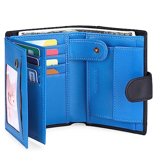 Leder Geldbörse Herren mit RFID-Schutz - Geldbeutel Männer Klein mit Münzfach - Portemonnaie Herren Hochformat - Slim Wallet -16 Fächer für Kreditkarten - Herren Brieftasche Personalisiert,Black Blue von MsiDtsoy