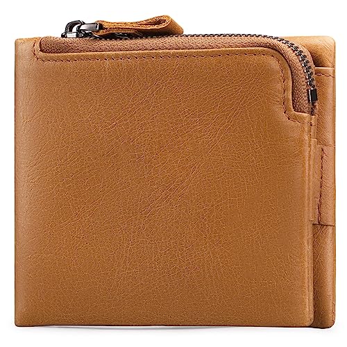 Geldbörse Herren Braun Echtleder Portemonnaie Querformat Groß Brieftasche mit RFID Schutz Wallet Portmonee Leder Kreditkarte Card Cases Herrengeldbeutel Herrenbörse Herrengeldbörse Geschenk,Brown von MsiDtsoy