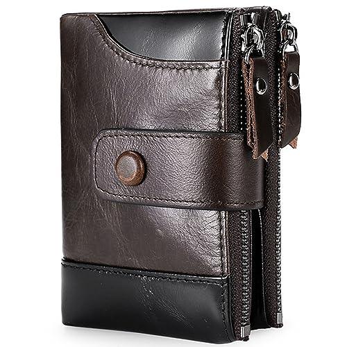 Herren Geldbörse RFID Schutz,Doppelte Falte Geldbeutel mit Münzfach Reißverschluss Portemonnaie,Vintage Brieftasche,Hochformat Portemonnaie,Men Wallet,7 Kartenfächer,Geschenk für Vatertag,Coffee von MsiDtsoy