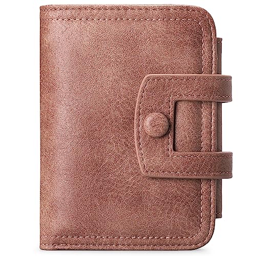 MsiDtsoy Vintage Geldbörse Leder, RFID Portemonnaie Frauen, Wallet Druckknopf Reißverschluss Portmonee,Leder Slim Klein Vintage Brieftasche,Geldbeutel Damen mit 12 Kartenfächer,Braun, Groß,Pink von MsiDtsoy