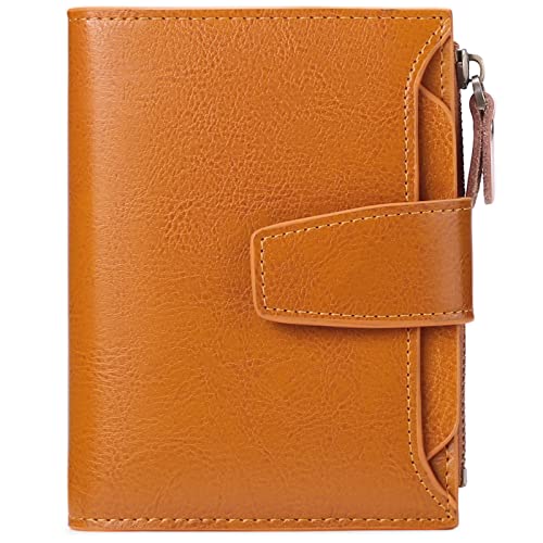 MsiDtsoy Vintage Geldbörse Leder, RFID Portemonnaie Frauen, Wallet Druckknopf Reißverschluss Portmonee,Leder Slim klein Vintage Brieftasche,Geldbeutel Damen mit 14 Kartenfächer,E von MsiDtsoy