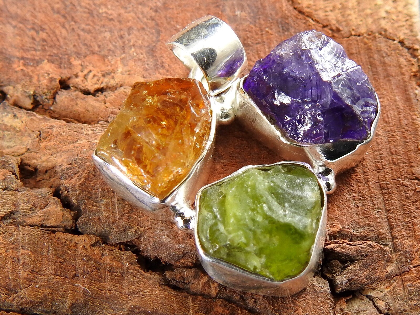 Citrin Roh/Amethyst Roh/Peridot Roh/925 Sterling Silber/Natürliche Multi Stein Anhänger/Geschenk Für Mutter/Geschenk Sie/Multi Edelstein Citrin Roh/Amethyst Roh/Peridot Roh/925 Sterling Silber/Natürliche Multi Stein Anhänger/Geschenk Für Mutter/Geschenk Sie/Multi Edelstein von MsjewelsStore