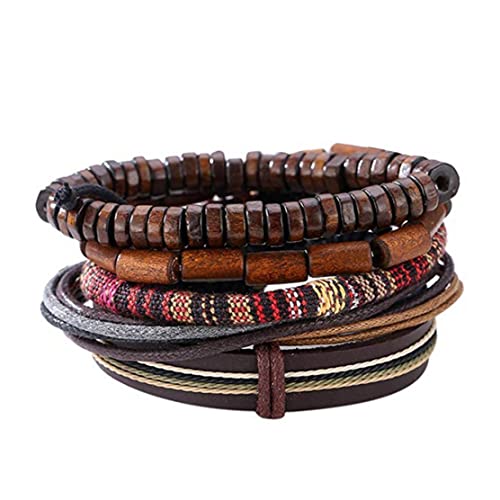 Mskmnkot Beliebtes mehrschichtiges Lederarmband mit Vintage Hippy Natural Holzperlen Seil geflochten Mskmnkot Beliebtes mehrschichtiges Lederarmband mit Vintage Hippy Natural Holzperlen Seil geflochten von Mskmnkot
