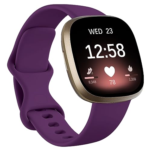 Msksjer Armband kompatibel mit Fitbit Versa 4/Versa 3 Band Damen/Fitbit Sense/Sense 2 Bänder für Herren, weiches Armband, Ersatzzubehör für Fitbit Versa 3/4 und Sense/Sense 2, Pflaume klein von Msksjer