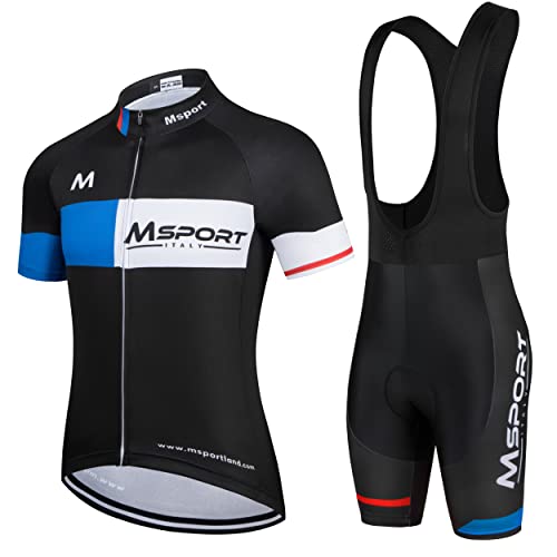 Fahrradbekleidung Komplettes Set Fahrradtrikot + Latzhose Shorts, Mod03 Blau, M von Msport