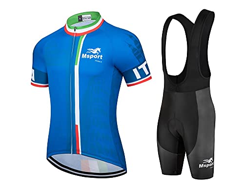 Fahrradbekleidung Komplettset Fahrradtrikot + Latzhose Hellblau Italien 3XL von Msport