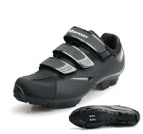 Msport MTB Schuhe Herren/Damen – Atmungsaktive, rutschfeste Fahrradschuhe, Kompatibel mit SPD-Systempedalen für Mountainbike & Indoor-Cycling - Schwarz 40 EU von Msport