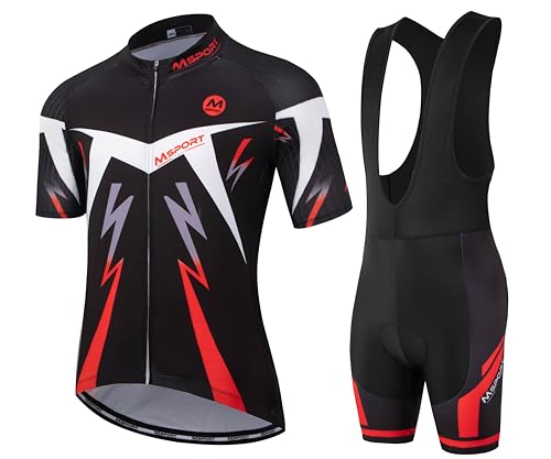 Msport Fahrradbekleidung Set – Komplettanzug Radtrikot + Trägerhose mit 5D-Gel-Polsterung Antistoß - A-07r XL von Msport