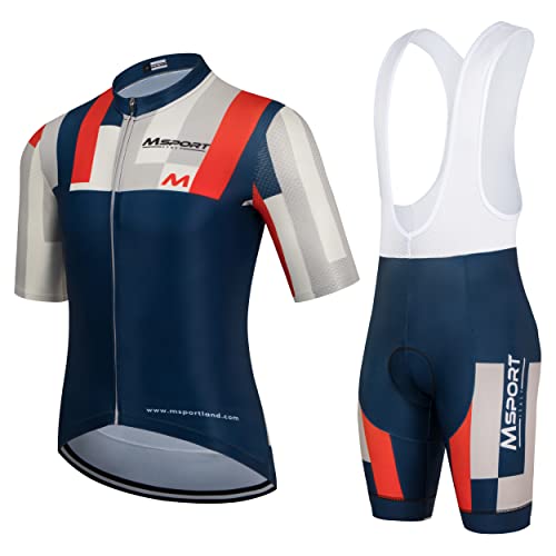 Msport Radtrikot Set Herren Kurzarm mit Sitzpolster Schnell Trocknend Atmungsaktiv Fahrradbekleidung Fahrradtrikot+Trägerhose/Radlerhose für Radfahren MTB Rennrad - XXXL von Msport