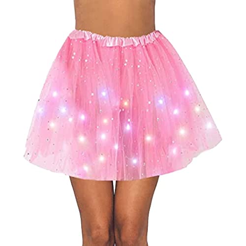 Msrlassn Damen Tüllrock Stern Pailletten Tütü Rock mit LED Lichter Minirock Dehnbaren Tutu Rock Erwachsene Ballettrock Tüllrock für Party Ballett Tanzen (Rosa) von Msrlassn