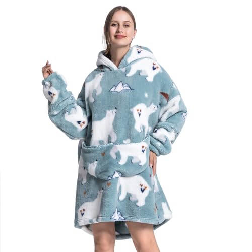 Msrlassn Übergroße Hoodie Decke Kapuzenpullover tragbare Decken Sweatshirt für Herren Damen mit riesiger Tasche Super Weich Warme Bequeme (Eisbär) von Msrlassn