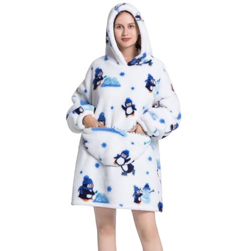 Msrlassn Übergroße Hoodie Decke Kapuzenpullover tragbare Decken Sweatshirt für Herren Damen mit riesiger Tasche Super Weich Warme Bequeme (Pinguin) von Msrlassn