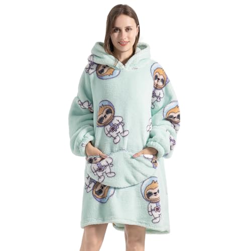 Msrlassn Übergroße Hoodie Decke Sweatshirt, Oversized Pullover Kapuzenpullover für Damen Herren Kapuzen Decken Sweatshirt mit riesiger Tasche Super Weich Warme Bequeme (Raumfaultier) von Msrlassn