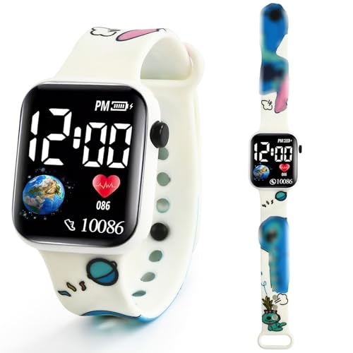 Mstnoixgc LED Kinderuhr, Kinder Digitaluhr, Kinderuhr Digital, Armbanduhr Cartoon, Armbanduhr für Kinder Geschenke für Kinder 5 6 7 8 9 10 11 Jahre(Blau) von Mstnoixgc