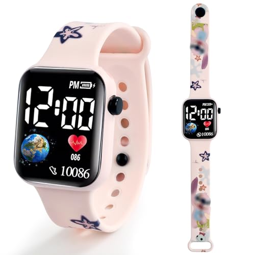 Mstnoixgc LED Kinderuhr, Kinder Digitaluhr, Kinderuhr Digital, Armbanduhr Cartoon, Armbanduhr für Kinder Geschenke für Kinder 5 6 7 8 9 10 11 Jahre(Rosa) von Mstnoixgc