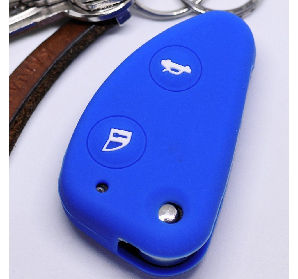 mt-key Schlüsseltasche Autoschlüssel Softcase Silikon Schutzhülle Blau, für Alfa Romeo 156 147 GT 97-10 2 Tasten Klappschlüssel von mt-key