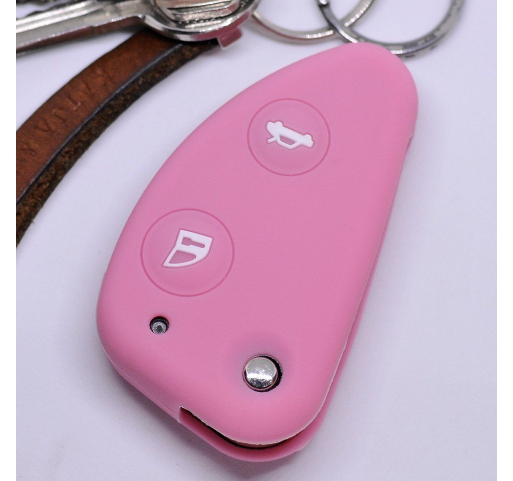 mt-key Schlüsseltasche Autoschlüssel Softcase Silikon Schutzhülle Pink, für Alfa Romeo 156 147 GT 97-10 2 Tasten Klappschlüssel von mt-key