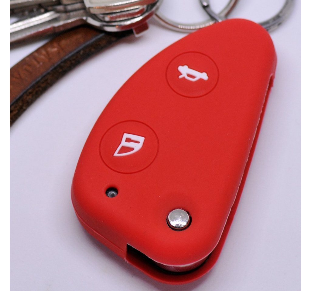 mt-key Schlüsseltasche Autoschlüssel Softcase Silikon Schutzhülle Rot, für Alfa Romeo 156 147 GT 97-10 2 Tasten Klappschlüssel von mt-key
