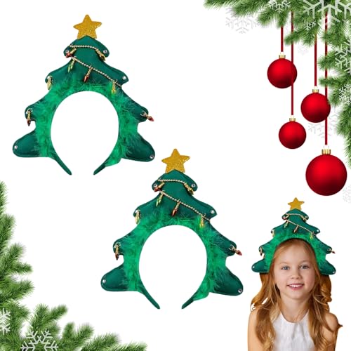 2 Stück Weihnachten Stirnband Weihnachtsbaum Kopfbedeckung Haarreifen Grün Haarband mit Dekorativen Glühbirnen Haarschmuck Stirnbänder Dekoration für Frauen Mädchen Weihnachts Party Kostüm Zubehör von Mtbricey