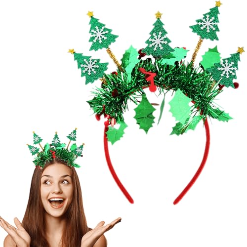 Mtruil Weihnachts-Stirnbänder mit grünem Glitzer, Weihnachts-Stirnband mit Weihnachtsbaum-Schneeflocken-Designs, rote Weihnachts-Haarreifen für Frauen (Xmas-Serie, 1 Stück) von Mtruil