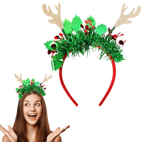 Mtruil Weihnachts-Stirnbänder mit grünem Glitzer, Weihnachtsbaum-Stirnband mit Geweih-Designs, roter Weihnachts-Haarreifen für Frauen (Weihnachts-Serie, 1 Stück) von Mtruil