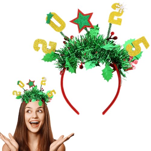 Mtruil Weihnachts-Stirnbänder mit grünen und roten Sternen, Weihnachts-Stirnband mit Zahlen 2025, rote Weihnachts-Haarreifen, Weihnachts-Stirnbänder für Damen (Xmas-Serie, 1 Stück) von Mtruil