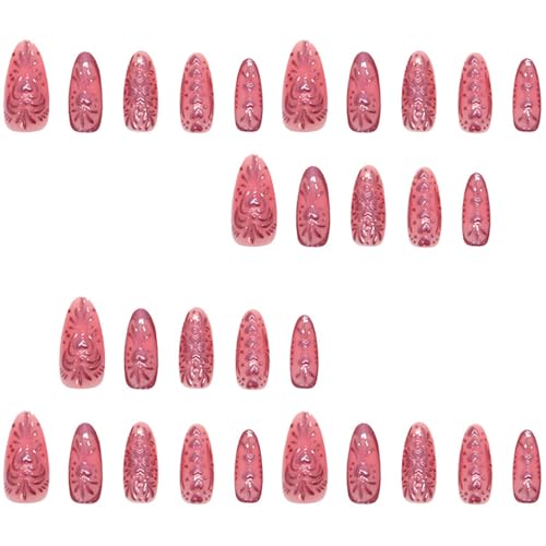 Mandelförmige Nägel zum Aufdrücken, Herz-Design, französische künstliche Nägel, Acryl, Kunstkleber für Damen, transparent, 30 Stück von Mtucegi