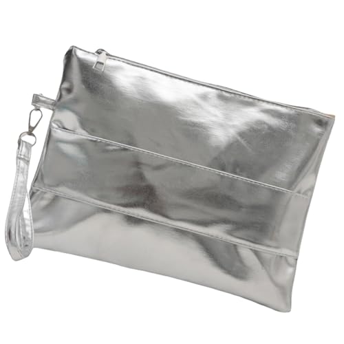 Mtucegi Modische Clutch aus metallischem PU-Leder für Damen, elegante Handtasche mit geräumigem Innenfutter, elegante Handtasche, silber, One Size von Mtucegi