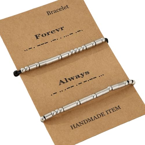 Packung Von 2 Morsecode Armbändern Geflochtenes Armband Spleißarmband Edelstahl Textur Geeignet Für Paar von Mtucegi