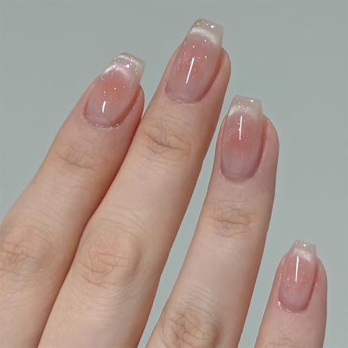 Press On Nails Quadratische Kunstnägel mit Metallic-Design, Katzenauge, glänzend, zum Aufkleben, Acryl, für Damen, zum Aufkleben von Mtucegi