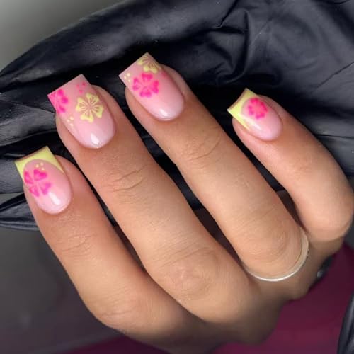 Quadratische Nägel zum Aufdrücken, glänzendes Design, französische Kunstnägel, Acryl, für Damen, zum Aufkleben von Mtucegi