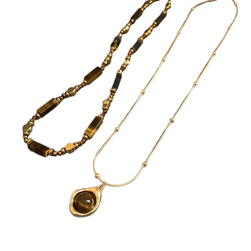 Retro Temperamentschicht Halskette Für Frauen Mit Tigering Eye Stone Anhänger Und Verstellbare Kettenkonstruktionen Freizeitverschleiß von Mtucegi
