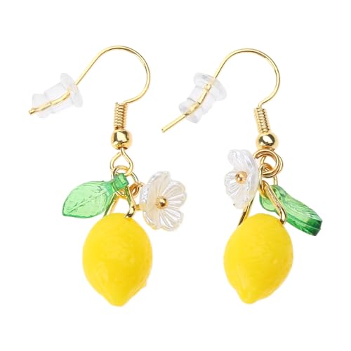 Stilvolle zitronenförmige baumelnde Ohrringe mit sonnigen Zitrusfrüchten, Verzierung, personalisierte Ohrhaken, baumelnde Ohrringe, Ornament, Harz, Zitrone von Mtucegi