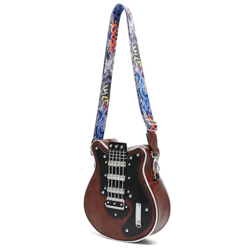 Stylish Gitarre Geformte PU Leder Crossbody Tasche Freizeitöckertaschen Satchel Geldbeutel Für Musikliebhaber Und Reisende Student Crossbody Tasche von Mtucegi