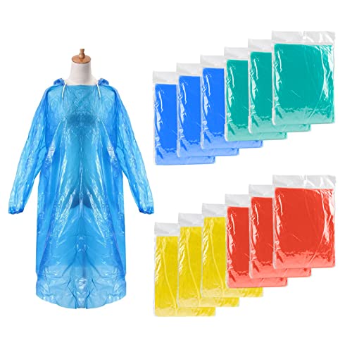 Mture 12er-Pack Einweg Regenponcho mit Kapuze, Einmal Regenjacke Regencape mit Kaputze, Regenumhang Transparent & Wasserdicht Regenmäntel Mehrfarbig, Unisex für Outdoor, Camping, Stadion, Festivals von Mture