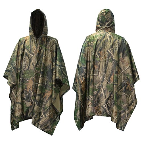 Mture Camouflage Regen Poncho, 3-in-1-Multifunktional Regenmantel Wasserdichter Regenjacken, Wiederverwendbar Camouflage Regenjacken Regencape, Regencape mit Kapuze für Fahrrad, Wandern und Camping von Mture