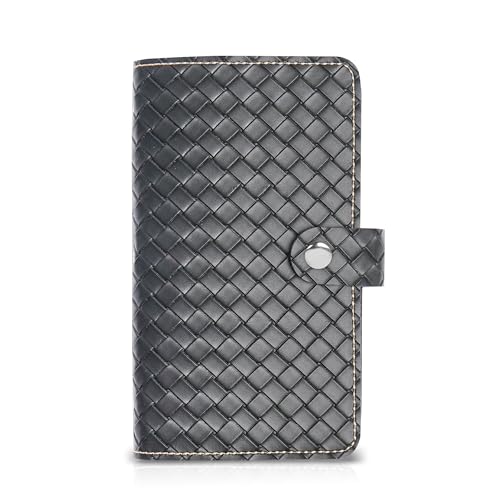 Mtzmy PU-Leder Visitenkartenmappe für 96 Karten Ideal für Büro und Praxis Visitenkartenbuch Kundenkarten Kreditkarten(1-Woven Grey) von Mtzmy