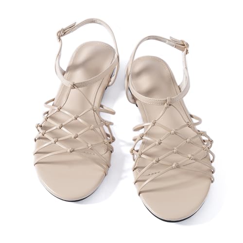 Mtzyoa Damen Riemchensandalen flach geknotetes Design Slingback Open Toe Creme, Cream, 40 EU Mtzyoa Damen Riemchensandalen flach geknotetes Design Slingback Open Toe Creme, Cream, 40 EU von Mtzyoa