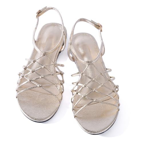 Mtzyoa Damen Riemchensandalen flach geknotetes Design Slingback Open Toe Creme, Gold, 40 EU Mtzyoa Damen Riemchensandalen flach geknotetes Design Slingback Open Toe Creme, Gold, 40 EU von Mtzyoa