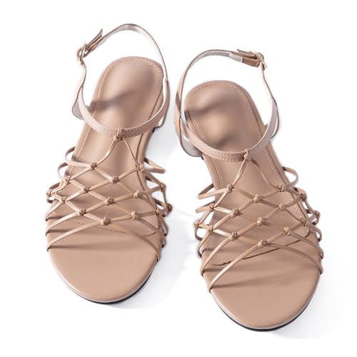 Mtzyoa Damen Riemchensandalen flach geknotetes Design Slingback Open Toe Creme, Hautfarben, 41 EU von Mtzyoa