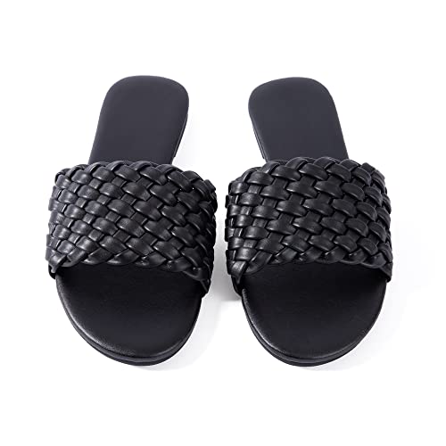 Mtzyoa Flache Damen-Sandalen, geflochtenes Leder, Crossover, nackt, elegant, modisch, Abendparty, Hochzeit, Sandalen, Geflochtene schwarze und schwarze, 40 EU von Mtzyoa