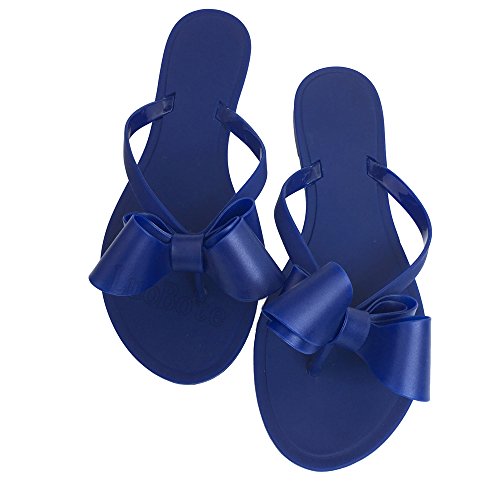 Mtzyoa Frauen Schlappen Sommerschuhe Flip-Flops Flache Sandalen Gelee Bogen Strand Flache Nieten Regen Nette Dressy, Blau, 40.5 EU von Mtzyoa