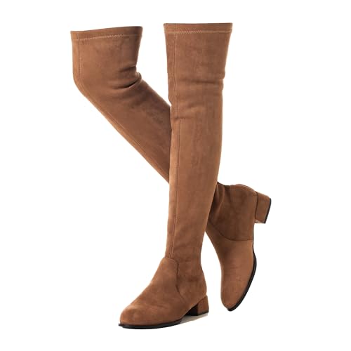 Mtzyoa Oberschenkel High Block Heel Stiefel Frauen Spitze Zehe Stretch über das Knie Stiefel, Braun/Flach, 40.5 EU Mtzyoa Oberschenkel High Block Heel Stiefel Frauen Spitze Zehe Stretch über das Knie Stiefel, Braun/Flach, 40.5 EU von Mtzyoa