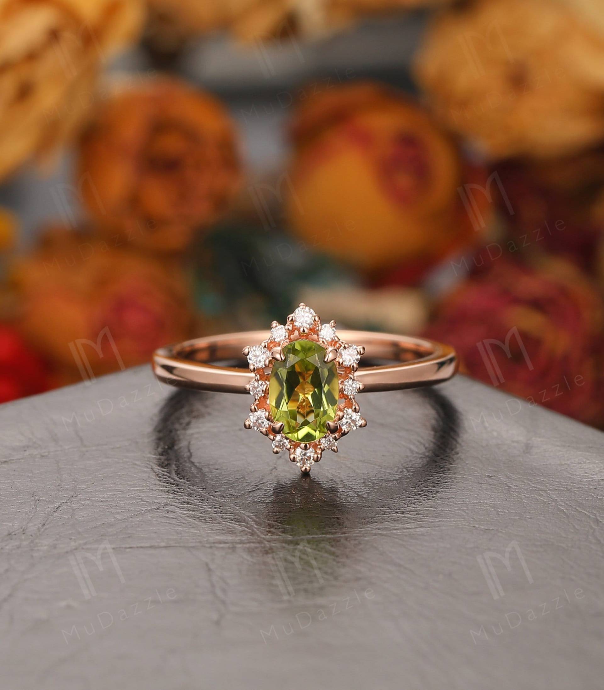 Geburtsstein Verlobungsringe/Vintage Peridot Verlobungsring Roségold// Oval Eheringe// August Birthstone Cut Ring Damenschmuck von MuDazzle